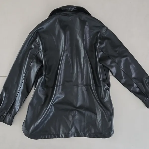 Zara Faux Leather Overshirt, Shacket In Black Size M - Image 5