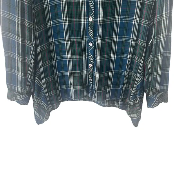 J. Jill‎ Women's Size Small Green Blue Plaid Button Up Blouse - Image 3