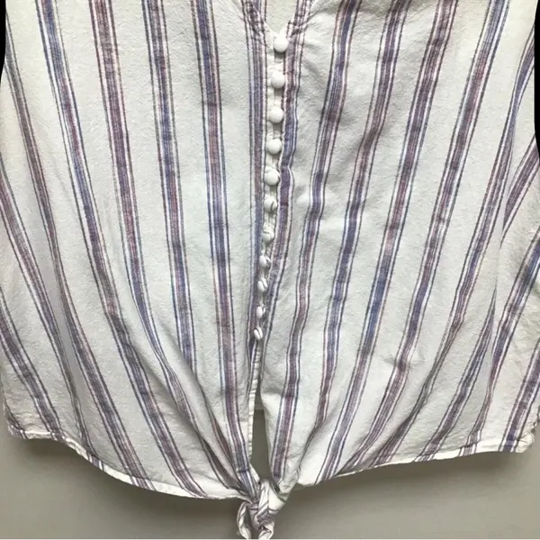 Madewell White and Gray Crop Tie-Front Button Down Shirt - Image 5
