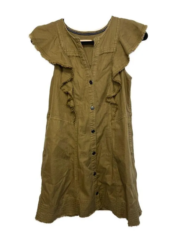Anthropologie Pilcro Flutter-Sleeve Button Down Tunic Mini Dress Military XS - Image 4