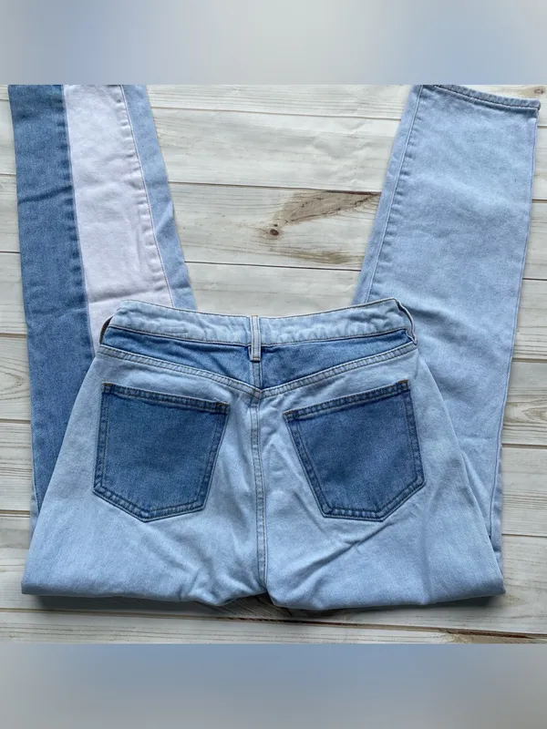 PacSun mixed denim patchwork high waist mom jeans retro boho fall winter 25 - Image 4