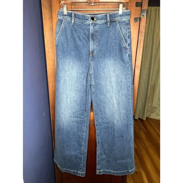 Ann Taylor High Rise Wide Leg Crop Jeans Trouser Denim Dark Wash Preppy Luxe 8 - Image 3