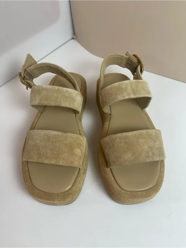 Steve Madden BARONI Natural Suede Leather Platform Sandals Beige Sz 7 Minimalist - Image 3