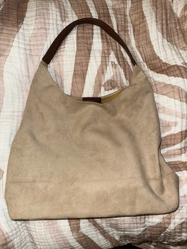 New Faux Suede Slouchy Hobo Bag & Pouch Multiple: Colors:tan Faux Suede Bag Faux Leather Pouch - Image 3