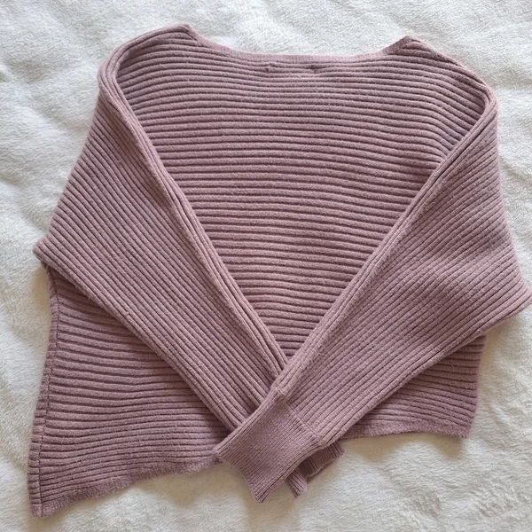 Anthropologie Ribbed Knit Sweater M Oversized Asymmetrical Mauve Purple Pullover - Image 8