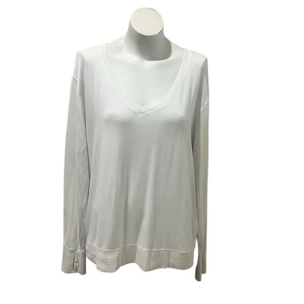 Athleta Women's XL White V-Neck Long Sleeve Relaxed Fit Top - Image 2