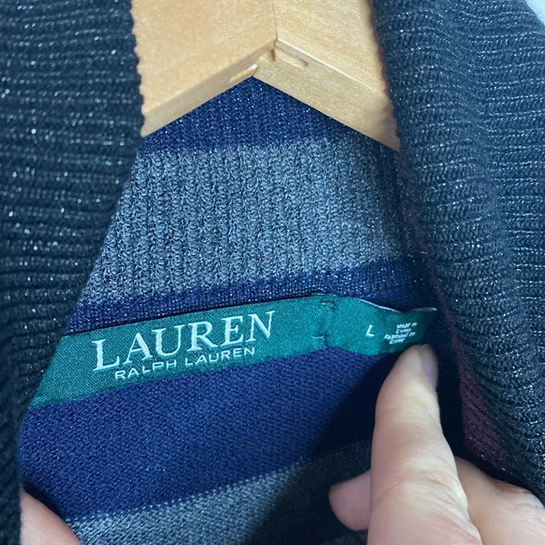 Lauren Ralph Lauren shimmering colorblock striped mockneck sweater size L - Image 9