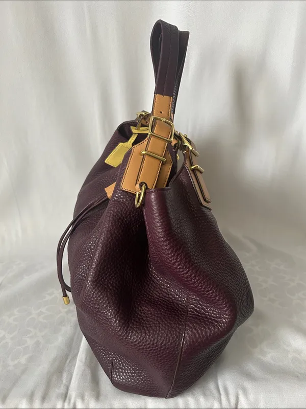 COACH Soft Legacy XI Eggplant Purple Pebbled Leather Drawstring Tote Bag Purse 🌺 - Image 4