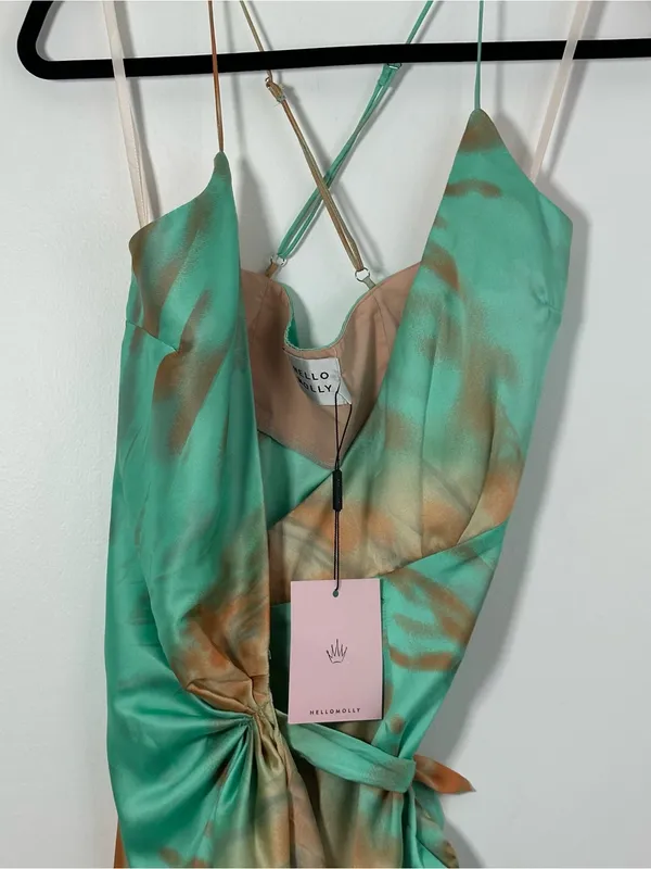 Hello Molly Starts With A Kiss Wrap Dress Orange Aqua Size 4/S NEW NWT Tie Dye - Image 4