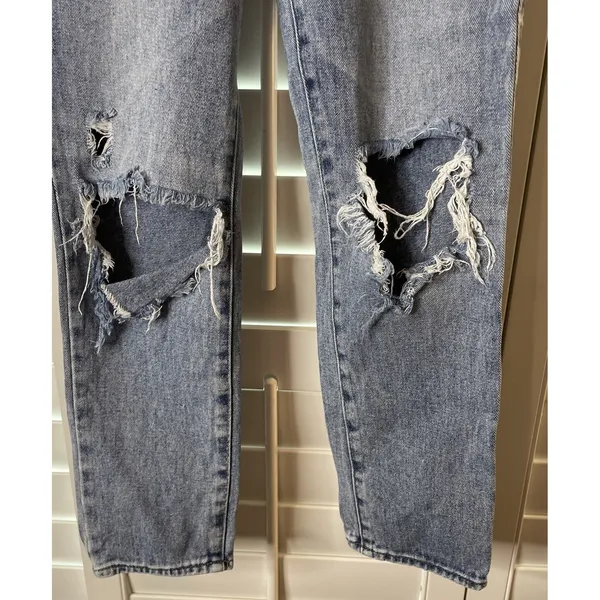 PacSun Womens 25 Blue Mom Jean‎ Thrashed High Waisted Straight Leg Denim Preppy - Image 4