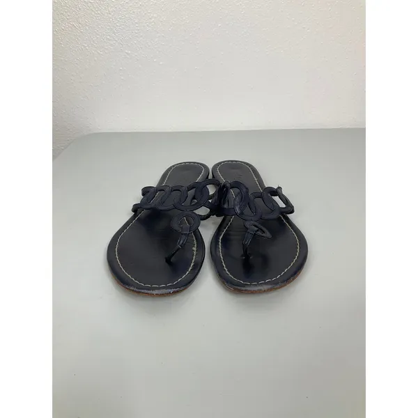 Boden‎ Womens Navy Blue Leather Interlocking Circle Thong Flat Sandals Size 41 - Image 2