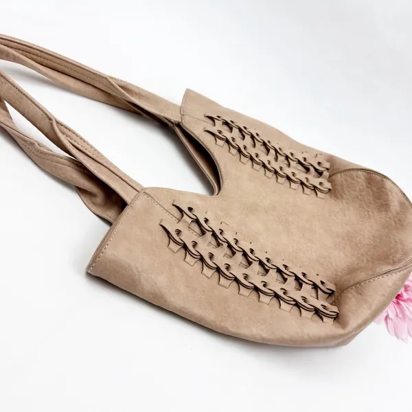 Anthropologie Carson Faux Leather Braided Tote Bag Tan Boho Bohemian Festival - Image 9