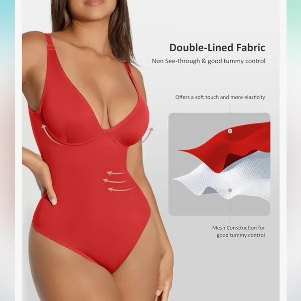 FeelinGirl Tummy Control Shapewear Bodysuits for Women Body Suits Deep V - Image 4