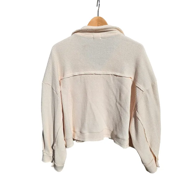POL Cream Waffle Knit Cropped Button Up Jacket Women's Size Large‎ - Image 5