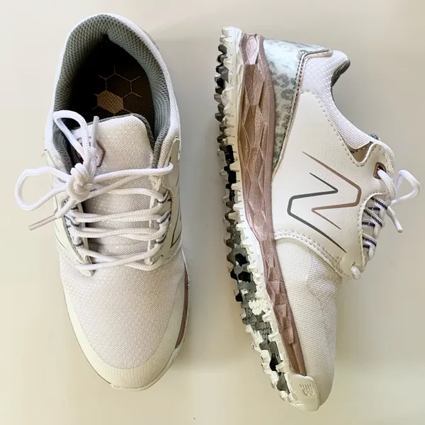 New Balance White Pink Rose Gold Silver Cheetah Golf Shoes US 6 - Image 7