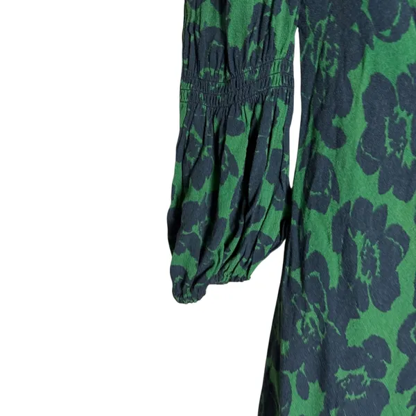 Peter Som Green Floral Print Crepe Long Sleeve Square Neck Midi Dress Size 6 - Image 11