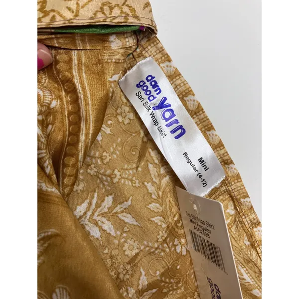 Darn Good Yarn Sari Silk Wrap Skirt Womens 4-12 Gold NWT Reversible Mini Boho - Image 2