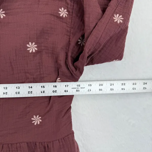 Madewell Embroidered Floral Peplum Top Gauze Tie‎ Back Maroon Womens Size S - Image 2