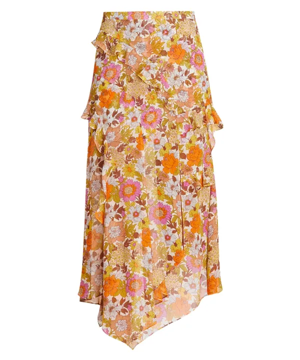 Veronica Beard Silk Floral Ruffle Midi Skirt Asymmetric Garden- 4 - Image 3