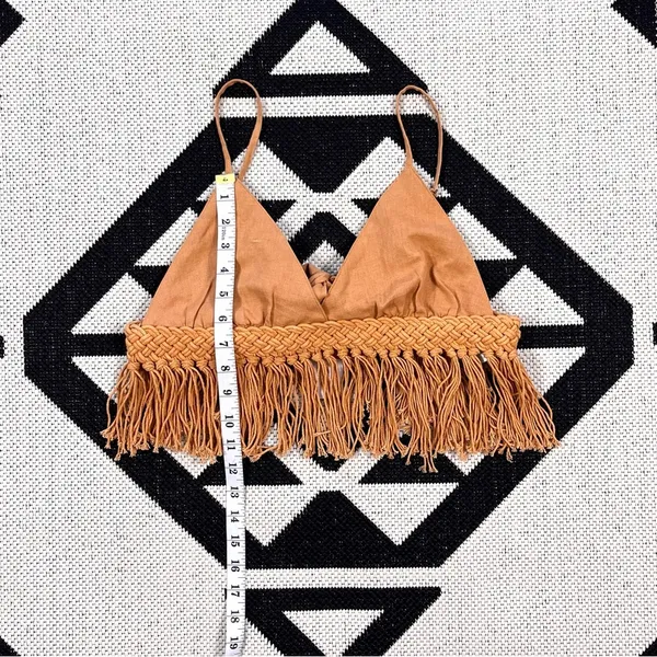 Sage The Label Giulia Boho Fringe Hem Crop Top in Rust Medium - Image 7