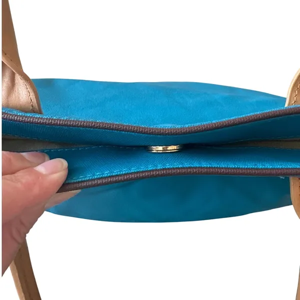 Tory Burch Jaden Tote Blue Canvas‎ Coconut Tan Leather Shopper Bag - Image 10