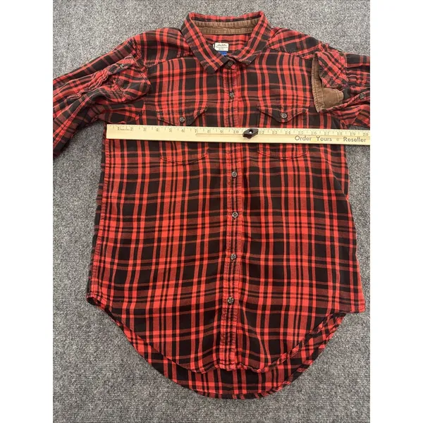 KAVU Women’s M Red Black Plaid Flannel Shirt Corduroy Elbow Patches Outdoor - Image 6