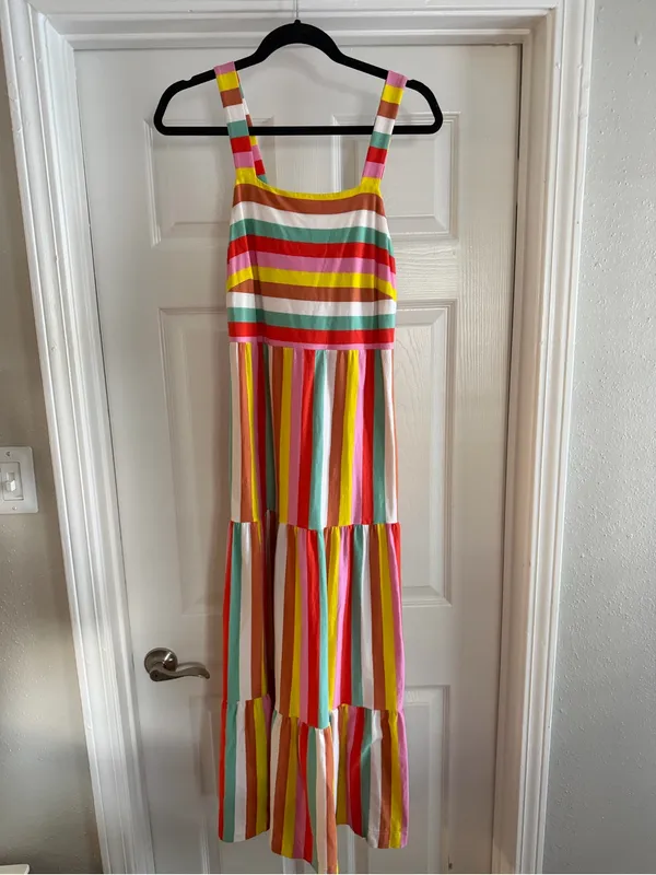J. Crew Rainbow Stripe Maxi Dress Size XXS Back To School Teacher Outfit Cotton - Image 3