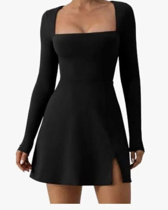 Long sleeve short black dress - Image 3