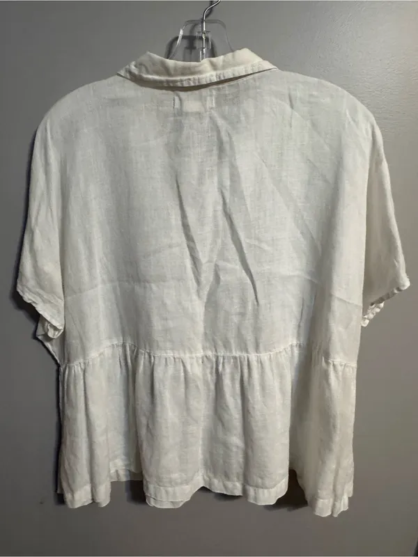 Catherine Malandrino White 100% Linen Peplum Blouse‎ Top Size M - Image 3