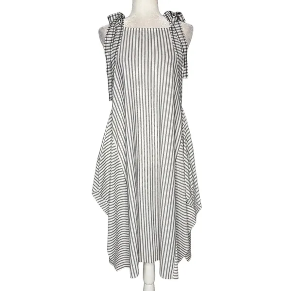Zara‎ Trafaluc Pinafore Dress S Black White Stripes Apron Cover Up Asymmetrical - Image 3