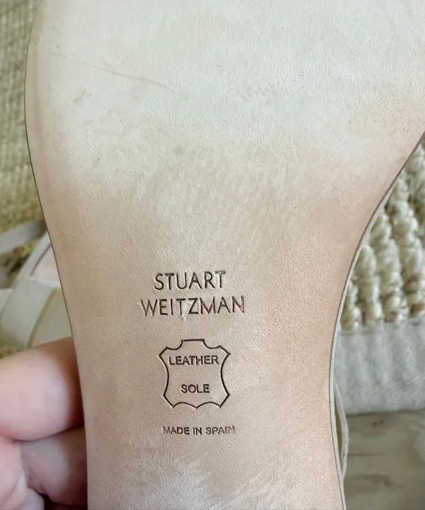 Stuart Weitzman Nude Suede Ankle Strap Low Block Heel Sandals Size 8M - Image 7