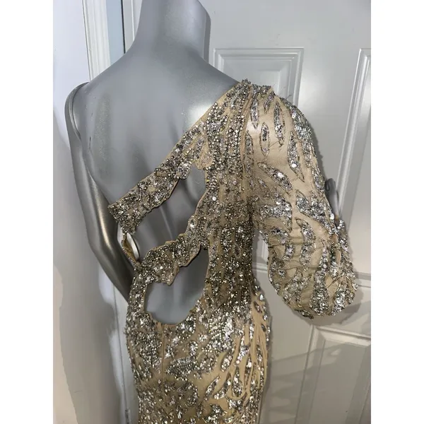 Sherri Hill Floor Length Gown Nude Rhinestones Sequins Size 10 54396 - Image 10