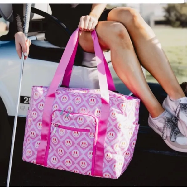 NWT Katydid Pink Smiley Face Oversized Foldable Tote Bag Large Travel Beach Gym - Image 2