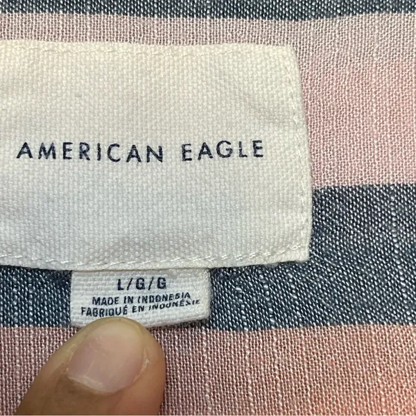 American Eagle striped button down shirt SZ L - Image 6