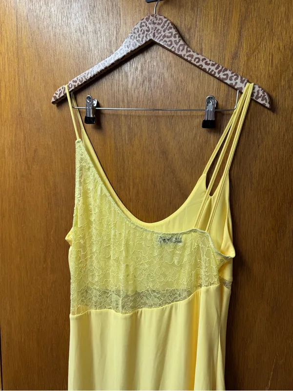 ASOS Cami Strap Lace Panel Maxi Dress Ruffle Detail Pastel Butter Yellow 12 NEW - Image 7