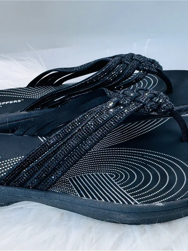 Clarks Breeze Gem Black Flip Flop Slides Size 9 Sparkly Studs vacation glitter - Image 5