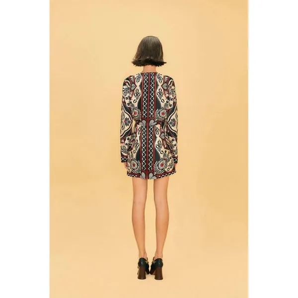 FARM RIO Passion Scarf Wrap Mini Dress Women's Size XS Black Printed - Image 2