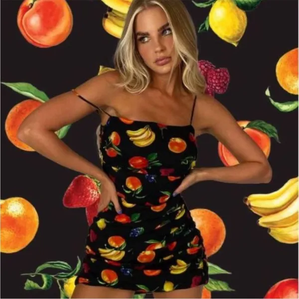 NWT We Wore What Ronnie Ruched Fruit Print Mini Dress Size XL - Image 3