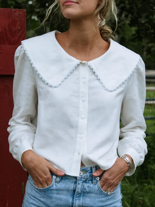 NWT Few Moda Alfresco top size XS Maddie Prior- Hull collab ivory blue trim - Image 2