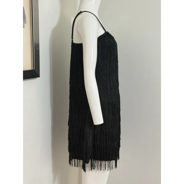 Dreamgirl Black Flapper Fringe Mini Dress Party Dance Women’s Size L - Image 4