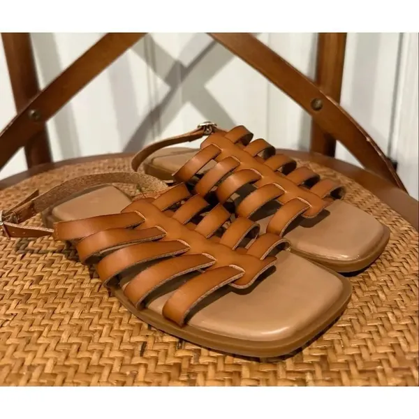 Nordstrom Rack tan vegan leather gladiator style sandals 6.5 - Image 2