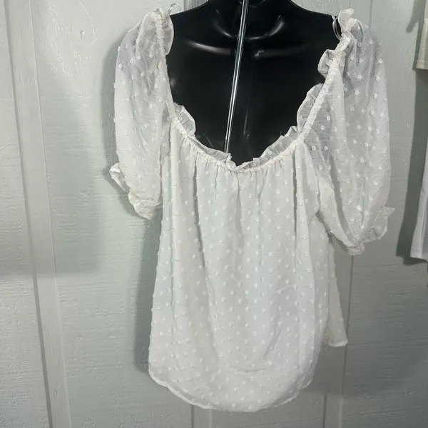 Cece Womens Shirt Puff Sleeve Square Neck Ruffle Dot White Top Size Small NWT - Image 5