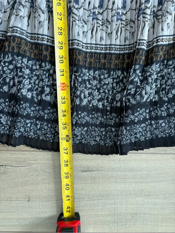 Antonio Melani Gwyneth Floral Tiered Printed Pleated Boho Blue Tan Maxi Skirt - Image 8
