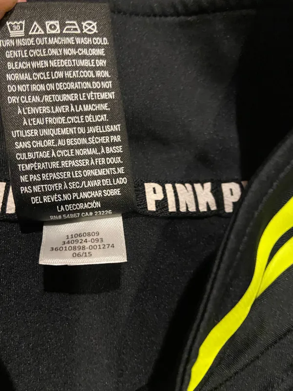 black Victoria's Secret PINK running shirt neon yellow 1/4 zip closure size L - Image 3