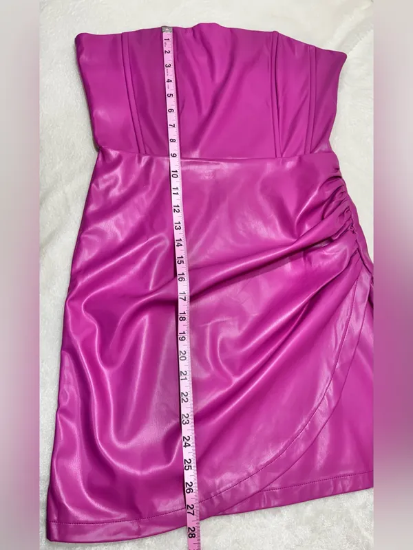 eesome Strapless Faux Leather Mini Dress in Fuchsia Pink Size Medium - Image 9