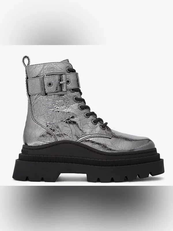 MK Colby Crackled Metallic Leather Combat Boot - Image 3