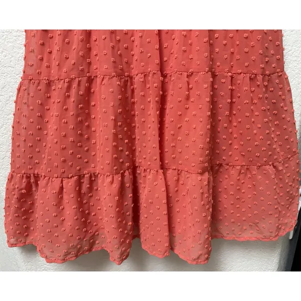 Francesca's Trixxi Womens Coral Swiss Dot Tired Mini Dress Spaghetti straps Sz M - Image 6