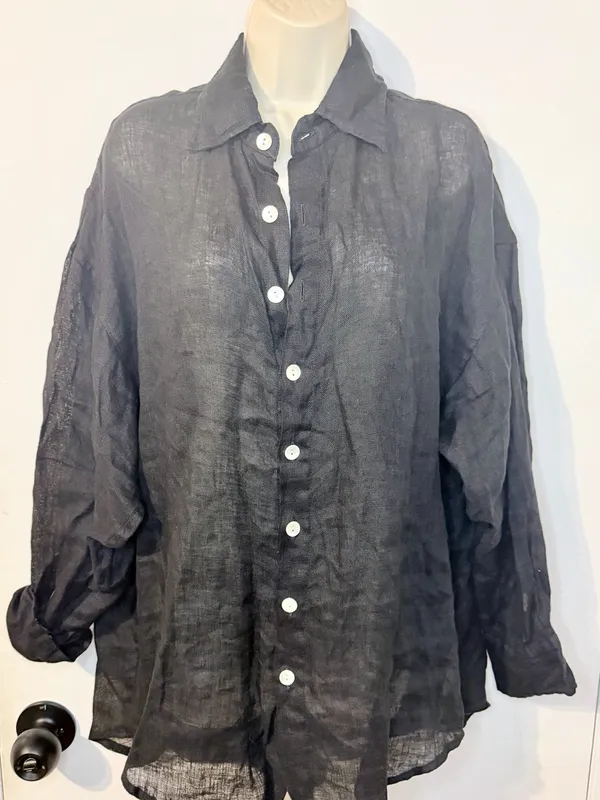 Vitamin A Eco Linen Oversized Collared Long Sleeve Shirt Black Women's Size S - Image 2