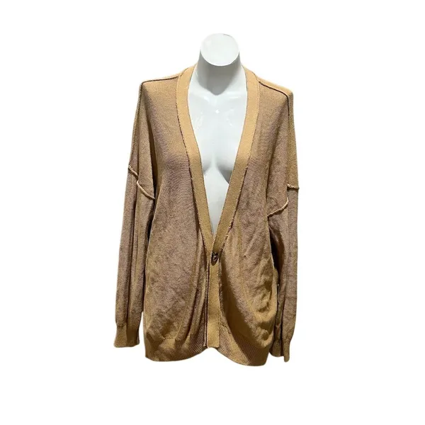 Free People Women's Beige Oversized Cardigan Sweater Size S - Image 2