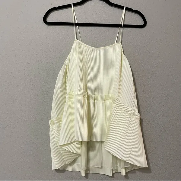 Lewit Butter Yellow Pleated Swing Tank Top Crinkle Babydoll Womens S Spring Top - Image 5